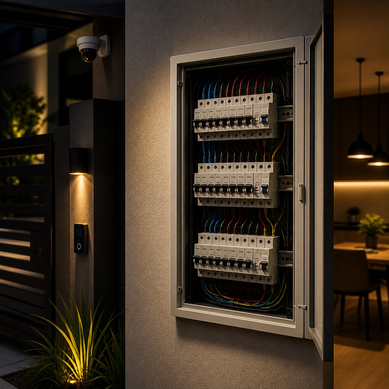 Quadro de distribuição elétrica organizado em instalação residencial moderna